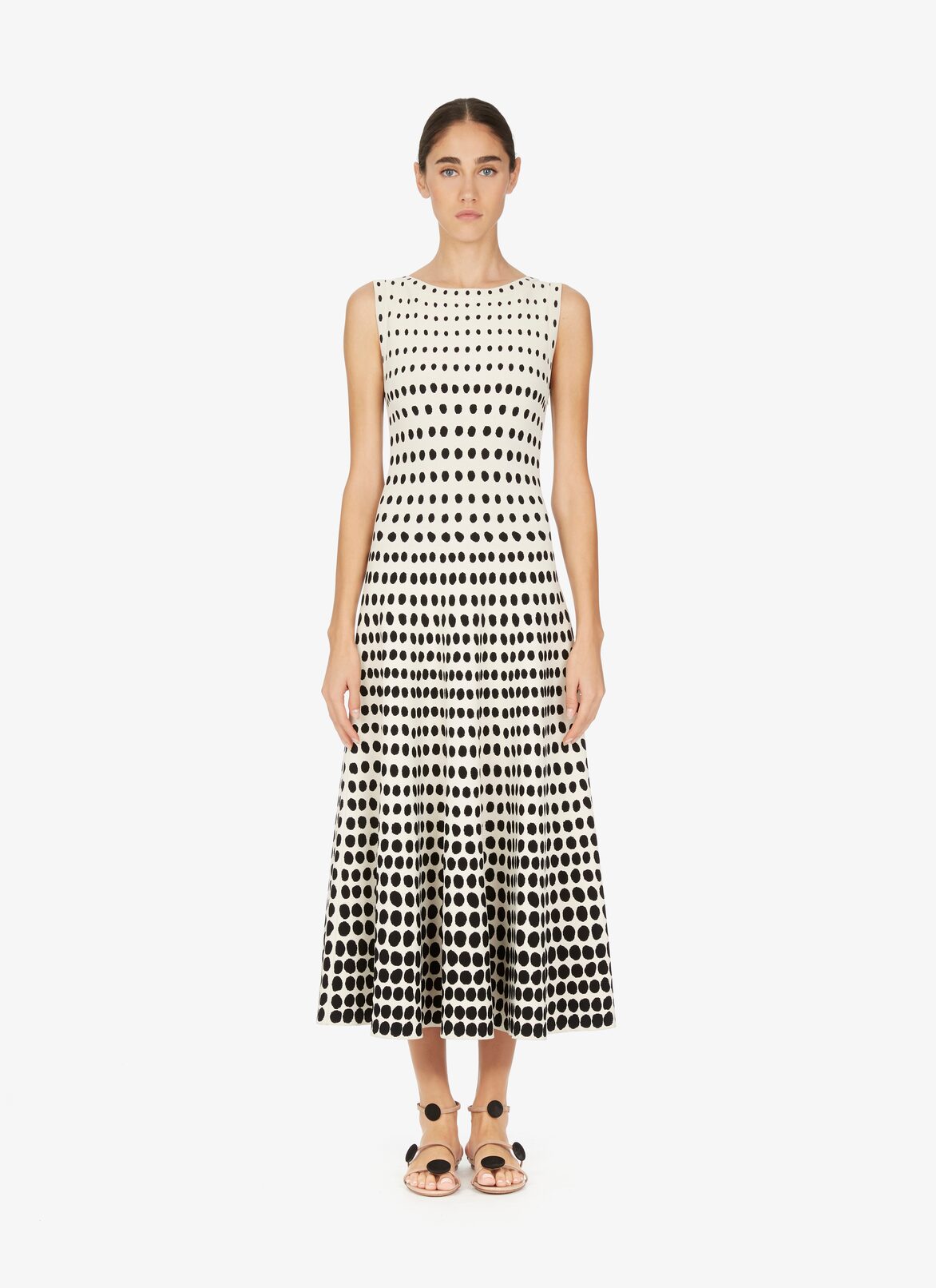 Flared Mesh Midi Dress ALAÏA WHITE/BLACK FLARED MESH MIDI DRESS